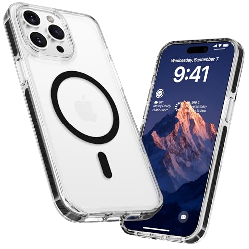 LATVIN for iPhone 13 Pro Case Clear, Magnetic Phone Cover, Compatible with MagSafe, Military Grade Protection, Biult-in Shockproof Bumper, Transparent Anti-Yellowing, Black - color: Black, size: for iPhone 13 Pro 6.1 inch