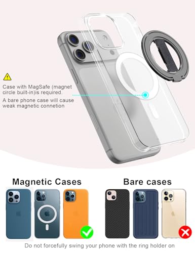 EWA MagOne Gen 3.5 [Compatible with MagSafe] Phone Grip Stand with Finger Strap, Removable Magnetic Ring Holder Kickstand Loop for iPhone 17,16,15,14,13,12 Series (Black) - color: Black