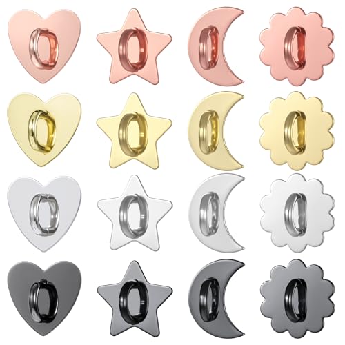 16 Pcs Metal Phone Finger Grip Hook Cute Heart Phone Charm Hooks Heart-Shaped Universal Adhesive Metal Hook Adhesive Smartphone Finger Ring Stand for Cellphone Case Pad Tablet DIY Accessories