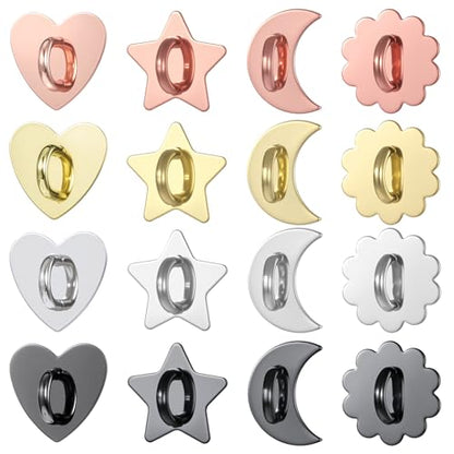 16 Pcs Metal Phone Finger Grip Hook Cute Heart Phone Charm Hooks Heart-Shaped Universal Adhesive Metal Hook Adhesive Smartphone Finger Ring Stand for Cellphone Case Pad Tablet DIY Accessories
