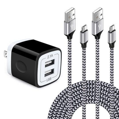 USB Wall Charger Block 2.1A Dual Port Samsung Charger Plug with 2Pack 6ft - color: White