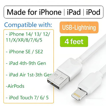 7-Pack Assorted 4FT Individual USB and USB-C Cables, Compatible/w iPhone17,16,15, iPhone14-5/ iPad/MacBook/Samsung Moblie/Tablet/Pixel/Nexus/HTC/Hub/Charging Station etc. (White) - color: White