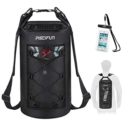 Piscifun Dry Bag, Waterproof Floating Backpack 10L/20L/30L/40L | Waterproof Phone Case, Adjustable shoulder straps, Roll-top closure keeps gear dry, Ideal for Boating, Kayaking, Fishing - color: Black, style: 30l