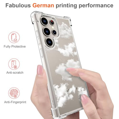 Hungo Galaxy S24 Ultra Plus Case for Women Floral Flower Clear Design Cute,Girly Girls Flower Case Compatible with Samsung Galaxy S24 Ultra Plus Clouds Sky - color: Clouds