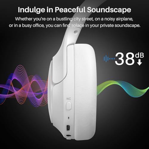 TOZO Hybrid Active Noise Cancelling Headphones, Hi Res Audio - color: White