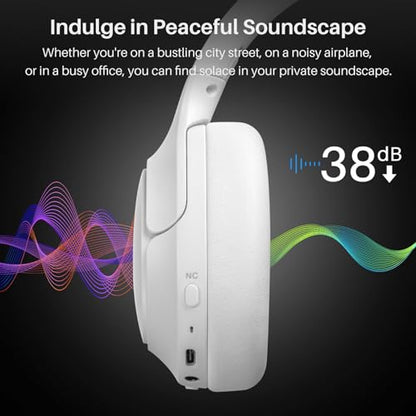 TOZO Hybrid Active Noise Cancelling Headphones, Hi Res Audio - color: White
