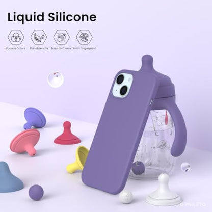 ORNARTO Compatible with iPhone 15 Case 6.1, Slim Liquid Silicone 3 Layers Full Covered Soft Gel Rubber Phone Case, Anti-Scratch Shockproof Protective Cover 6.1 Inch, Amethyst - color: Amethyst