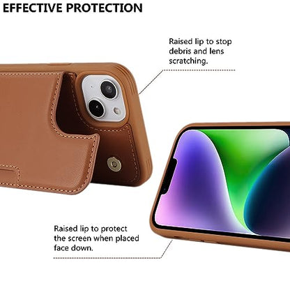 iCoverCase Compatible with iPhone 14 Case with Card Holder, Wallet Case for Women Men RFID Blocking PU Leather Protective Phone Case 6.1 Inch (Light Brown) - color: Light Brown