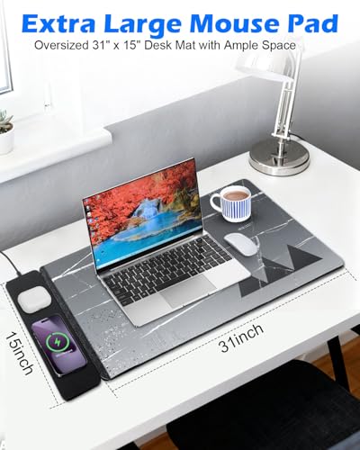 30"x15" XXL Wireless Charging Mouse Pad, Detachable 15W Qi Charger - color: Space Crack