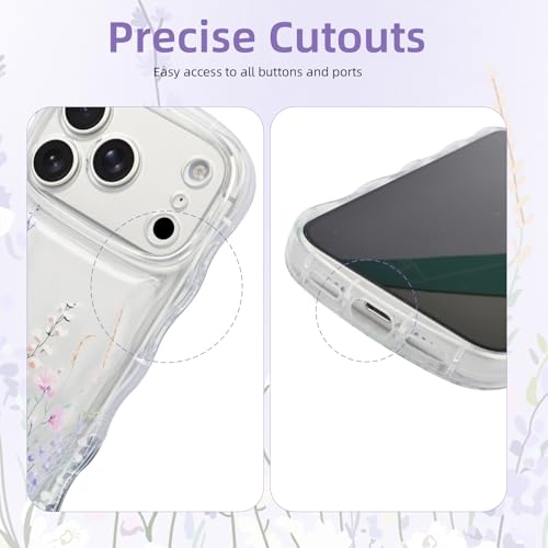 AULEEP for iPhone 17 Pro Case, Clear Cute Phone Case Floral with Curly Wave Frame Shape Design, Slim Soft Shockproof TPU Protective Phone Cover for Women, Wavy Case Girly for iPhone 17 Pro 6.3" - size: iPhone 17 Pro