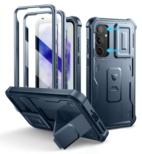 Dexnor for Samsung Galaxy A55-5G Case, [2 Front Frame] [Built-in Slide Camera Cover & Kickstand] Heavy Duty Military Grade Protection Shockproof Phone Case with Screen Protector, 6.6 inch Navy Blue - color: Navy Blue, size: Samsung A55 5G