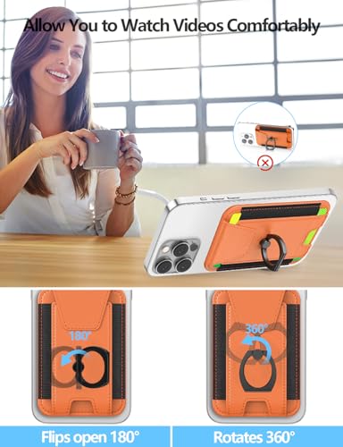 for Magsafe Wallet with Grip, 6-Card Holder; Stronger Magnetic Phone Wallet - color: Orange
