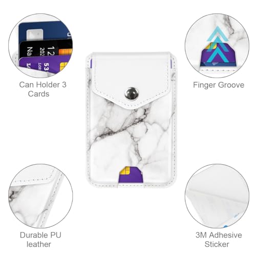 Self Adhesive Card Holders for Back of Phone, Leather RFID Phone Wallet Pockets with Snap, Card Holder Sleeve for Phone Case, White Marble - color: White Marble