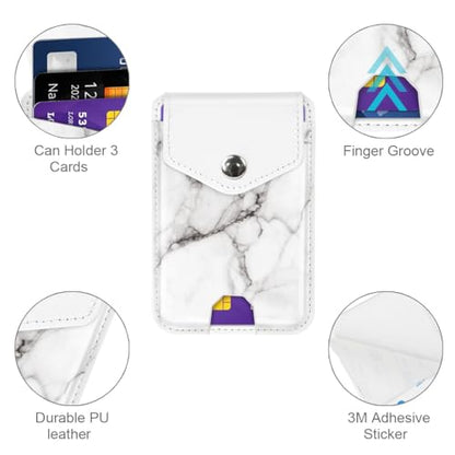 Self Adhesive Card Holders for Back of Phone, Leather RFID Phone Wallet Pockets with Snap, Card Holder Sleeve for Phone Case, White Marble - color: White Marble