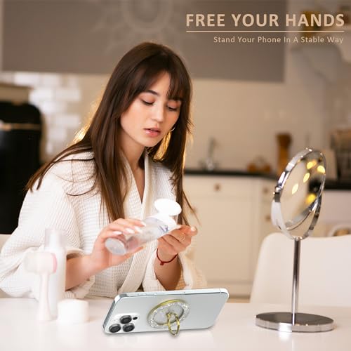 Pikabo Magnetic Phone Ring Holder for MagSafe, Glitter Phone Grip Stand - color: Glitter Gold