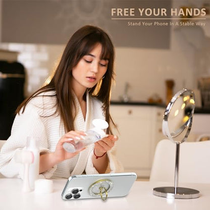 Pikabo Magnetic Phone Ring Holder for MagSafe, Glitter Phone Grip Stand - color: Glitter Gold
