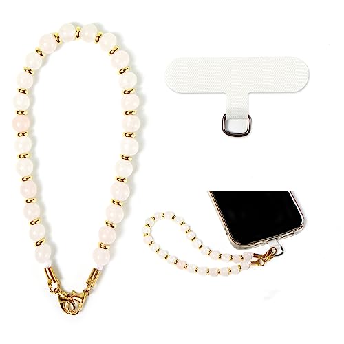 Phone Charm with Beaded Marble, Cell Phone Lanyard with Tether Tab, Phone Chain Strap, Hands-Free Wrist Strap, Phone Strap for Women Compatible with iPhone 14 Pro Max/ 13 Pro Max/ 12 Pro Max/ 11(Pink) - color: Rose Quartz