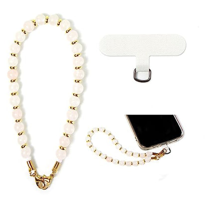 Phone Charm with Beaded Marble, Cell Phone Lanyard with Tether Tab, Phone Chain Strap, Hands-Free Wrist Strap, Phone Strap for Women Compatible with iPhone 14 Pro Max/ 13 Pro Max/ 12 Pro Max/ 11(Pink) - color: Rose Quartz