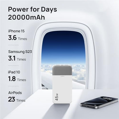 JUOVI Power Bank 45W 20000mAh Portable Charger - color: White