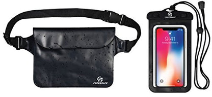 Freegrace Waterproof Pouches with Waist Strap / Pouch Case Bundle Set- Keep Your Phone & Valuables Dry and Safe - Waterproof Dry Bags for Boating Swimming Snorkeling Kayaking Beach Water Parks Pool - color: Black + Case