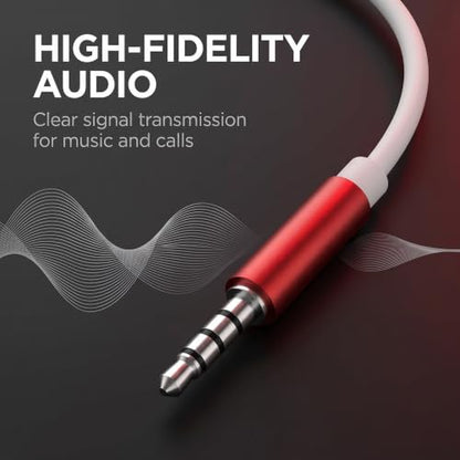 Red Type-C to 3.5mm Audio Adapter - Universal Analog Audio Cable for Smartphones, Laptops and Gaming Headphones, Durable Earphone Adapter with Noise Cancellation