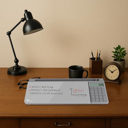 TOWON Glass Desk Whiteboard with Calculator 18x6 in, Desk Organizer, Gray - color: Cal Gray