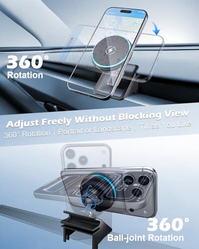 CloudValley Magnetic Qi2 15W Wireless Charger Phone Mount for Tesla Model 3 Highland Model Y Juniper, Strong Grip, 360° Adjustable, Dashboard Car Charger Holder 2025, Design for iPhone MagSafe 17-12 - size: Qi2 15W - Tesla Mount