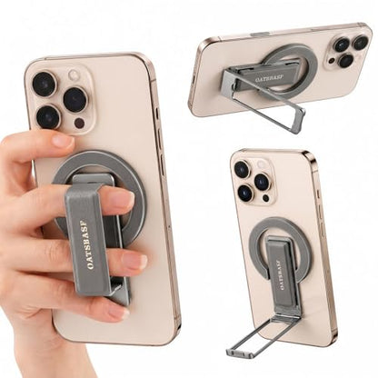 Magnetic Aluminum Phone Ring Grip Stand for iPhone 12-17 Pro Max - color: Silver