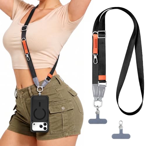 Phone Lanyard,Adjustable Anti-Theft Neck Strap,Black - color: Black