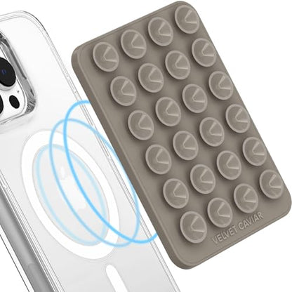 Velvet Caviar Suction Cup Phone Case Mount Compatible with MagSafe Devices Only - Magnetic Silicone Sticky Phone Grip Holder for iPhone Back of Phone - Mirror Gripper (Grey) - color: Grey