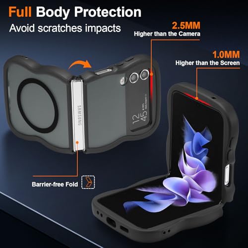 UEEBAI Magnetic for Samsung Galaxy Z Flip 3/Z Flip 4 Case, Compatible with MagSafe, Transparent Clear Wave Frame Design Soft Edge Cover Matte Shockproof Phone Case- Black - color: Black, size: Samsung Galaxy Z Flip 3/Z Flip 4