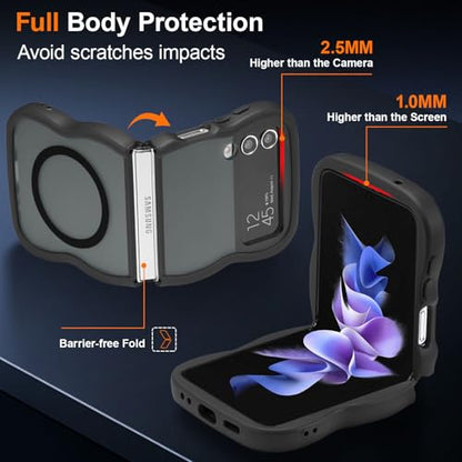 UEEBAI Magnetic for Samsung Galaxy Z Flip 3/Z Flip 4 Case, Compatible with MagSafe, Transparent Clear Wave Frame Design Soft Edge Cover Matte Shockproof Phone Case- Black - color: Black, size: Samsung Galaxy Z Flip 3/Z Flip 4