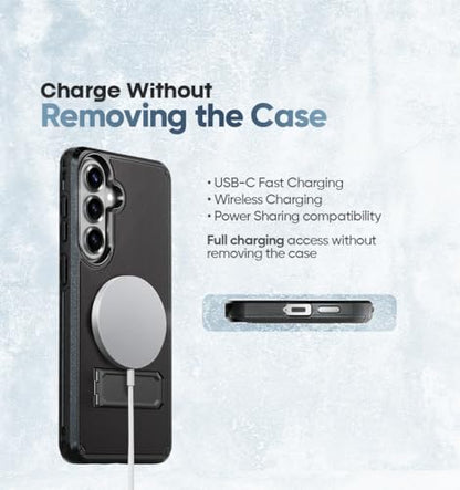 MOTIVE for Samsung Galaxy S26 Case with Belt Clip and Stand | 6.3" | Case & Holster, MagSafe compatible, built-in Kickstand Horizontal, 360° rotating belt clip, slim low-profile fit - size: s26