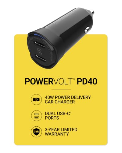 Scosche CPDCC40M PowerVolt 40W Certified Dual Port USB-C Car Charger, Flush Cigarette Lighter Adapter, Fast Charging Car Plug for 12V Power Outlet Compatible with iPhone, Galaxy and All USB-C Devices - size: Dual Port, style: 40W