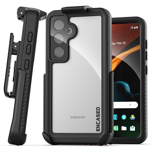Encased Waterproof Belt Case Designed for Samsung Galaxy S24 Plus - Full Body Protective Case with Screen Protector Built-in with Holster Clip (Clear/Black) (S24 Plus) - size: S24 Plus