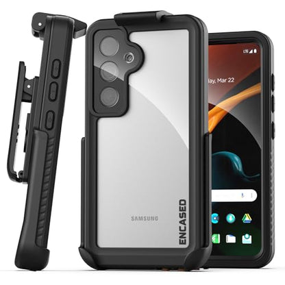 Encased Waterproof Belt Case Designed for Samsung Galaxy S24 Plus - Full Body Protective Case with Screen Protector Built-in with Holster Clip (Clear/Black) (S24 Plus) - size: S24 Plus