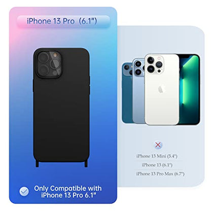 Compatible with iPhone 13 Pro Case with Lanyard Crossbody iPhone Case with Strap 13 Pro Adjustable Shockproof Drop Protection Silicone Phone Cover for iPhone 13 Pro 6.1’’ Black - color: Black, size: iPhone 13 Pro