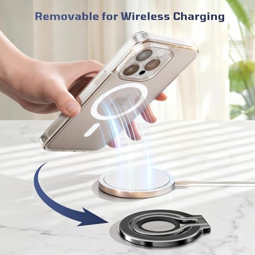 Slim Magnetic Phone Ring Holder for Magsafe, Lightweight Phone Finger Snap Grip Kickstand Accessories Compatible with iPhone Pixel, Portable Mini Phone Stand Works with Magnetic Car Mount