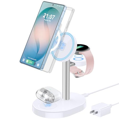 Hevanto 3 in 1 Wireless Charger for Samsung Galaxy, 15W MagSafe Charging - color: GrayWhite, size: 15W