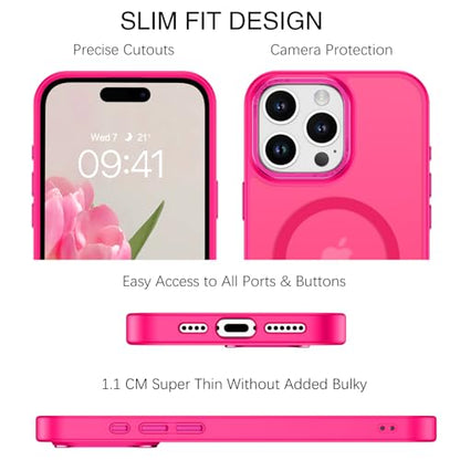 BENTOBEN Magnetic for iPhone 16 Pro Max Case,(Compatible with MagSafe) (Military Grade Drop Protection) Slim Translucent Matte Shockproof with Anti-Fingerprint Phone Case 6.9",Hot Pink - color: Hot Pink
