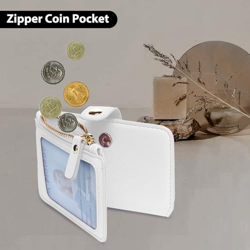 M-Plateau RFID Blocking Keychain Wallet With Leather Wrist Strap | Keychain Wristlet, Womens Card Holder with Zipper Coin Pocket and ID Window - color: White