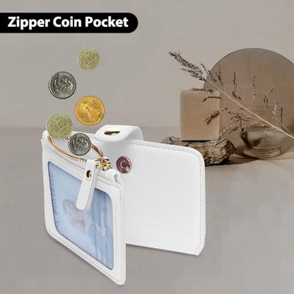 M-Plateau RFID Blocking Keychain Wallet With Leather Wrist Strap | Keychain Wristlet, Womens Card Holder with Zipper Coin Pocket and ID Window - color: White