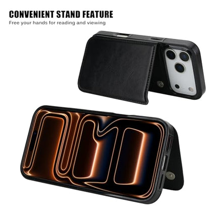 for iPhone 17 Pro Max Wallet Case with Screen Protector, Slim PU Leather Protective Case with Card Holder[RFID Blocking] Kickstand Cover 6.9"-Black - color: Black