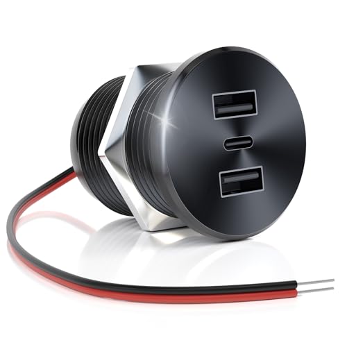 72W RV USB Outlet All-Aluminum 12V/24V 3 Ports Recessed Wall Mount - color: Black, size: 1P