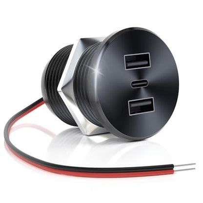 72W RV USB Outlet All-Aluminum 12V/24V 3 Ports Recessed Wall Mount - color: Black, size: 1P