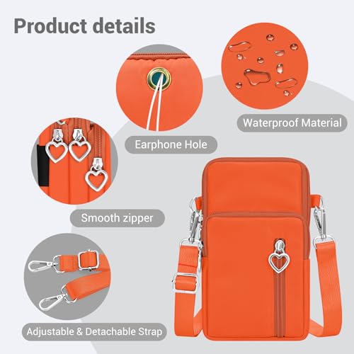 YINHEXI Small Crossbody Bags for Women Trendy, Mini Triple Compartment Cell Phone Crossbody Wallet Purses - color: Orange-2