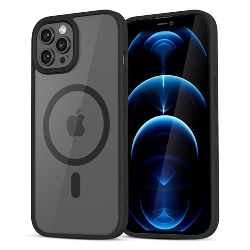 LoeoeL for iPhone 12 Pro Max Case Clear Mag Safe, Ultra Thin Slim Cover Magnetic Compatible with Magsafe Phone Case for Women Men Girl, Cute Soft TPU Silicone & Transparent Hard Plastic, Black - color: Black, size: 12 Pro Max