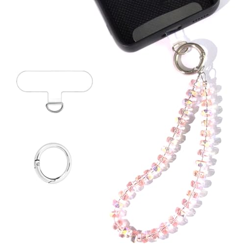 Acofect Crystal Beaded Phone Wrist Strap Charm Chain Wristlet Cellphone Lanyard Bracelet Keychain with Tether Tab Hands-Free - color: Flat Ab Pink