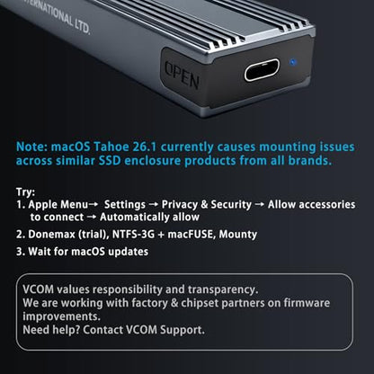 V VCOM M.2 NVMe SSD Enclosure,USB C External Adapter, USB 3.2 Gen2 (10Gbps) with UASP, Trim Support - M-Key(B+M Key) for 2230/2242/2260/2280 SSDs