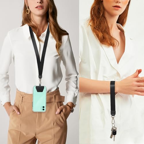 SHANSHUI Phone Lanyard, Neck Wrist Nylon Cell Phone Lanyard, 1 Pcs Tether Pads Compatible with iPhone & All Smartphones in Full Cover Cases - color: Tpublack, size: 17inch